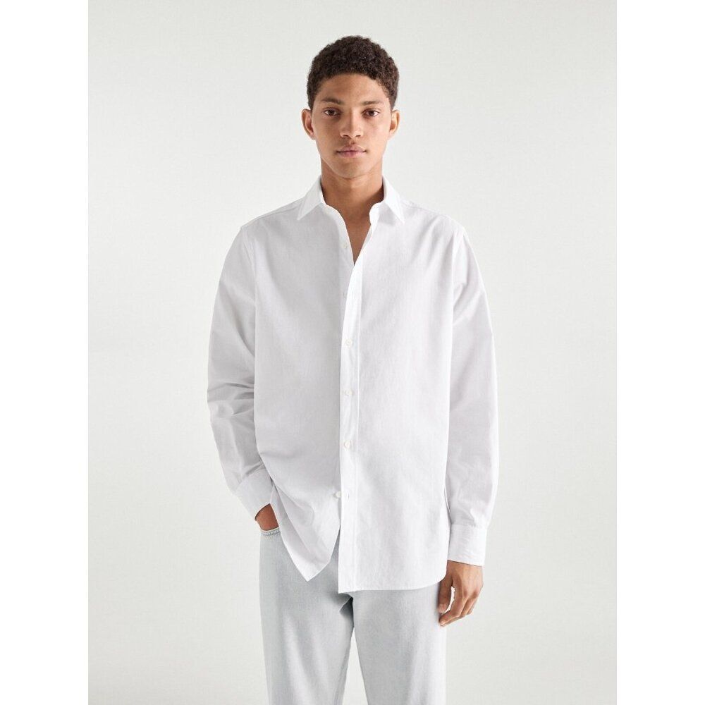Massimo Dutti Mens Shirt S Small Button Up White Cotton Long Sleeve 8211/305 NWT